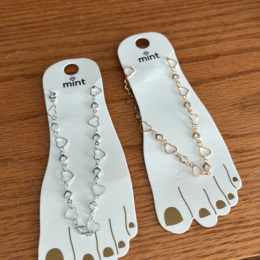 Mint Heart Chain Anklet in Gold and Silver - Picture 2 of 4